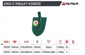 *YAPAR YEŞİL 19000 4160 C İNŞAAT KÜREĞİ 1*25