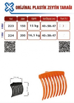 TUNA 224 PLASTİK ORJ. ZEYTİN TARAĞI 1*200