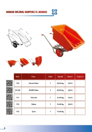 TUNA M750 HANGAR (MİDİLLİ TEKER) ORJ. DAMPERLİ EL ARABA