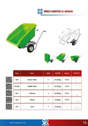 TUNA M660 MİDİLLİ (MİDİLLİ TEKER) DAMPERLİ EL ARABA(YEŞİL)