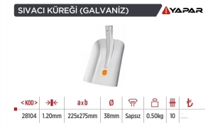*YAPAR 28104 GALVANİZ SIVACI KÜREĞİ 1.20mm 1*50